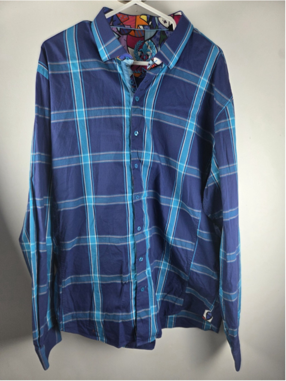 Au Noir Long Slevees Blue Men's Dress Shirt Squared Pattern Size 6 Pre-Owned